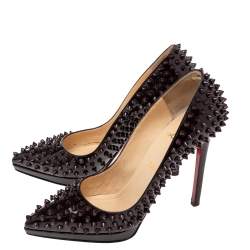 Christian Louboutin Burgundy Patent Leather Pigalle Plato Spikes Pumps Size 38.5