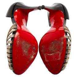 Pre Owned Christian Louboutin Black/Gold Leather and Metal Corpus Peep-Toe Pumps Size 37