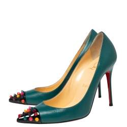 مملوكة مسبقًا Christian Louboutin Green Leather Geo Spike Cap-Toe Pumps Size 36