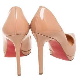 Pre Owned Christian Louboutin Beige Patent Leather Pigalle Plato Pumps Size Size 35