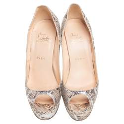 Christian Louboutin Brown/Beige Python Patchwork Banana Peep Toe Platform Pumps Size 40.5