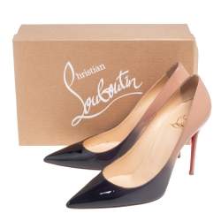 Christian Louboutin Black/Beige Patent Leather Kate Pointed-Toe Pumps Size 39