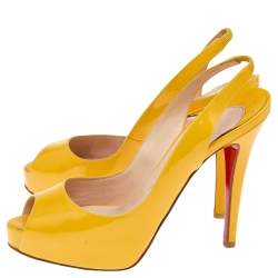 Christian Louboutin Yellow Patent Leather Peep Toe Platform Slingback Sandals Size 36