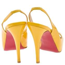 Christian Louboutin Yellow Patent Leather Peep Toe Platform Slingback Sandals Size 36