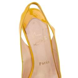 Christian Louboutin Yellow Patent Leather Peep Toe Platform Slingback Sandals Size 36
