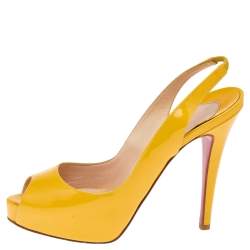 Christian Louboutin Yellow Patent Leather Peep Toe Platform Slingback Sandals Size 36