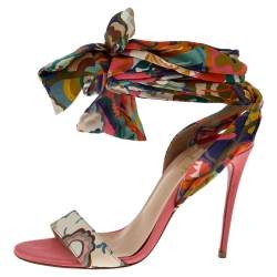 Pre Owned Christian Louboutin Multicolor Satin Sandale Du Desert Ankle Wrap Sandals 37