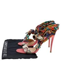 Pre Owned Christian Louboutin Multicolor Satin Sandale Du Desert Ankle Wrap Sandals 37