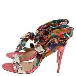 Pre Owned Christian Louboutin Multicolor Satin Sandale Du Desert Ankle Wrap Sandals 37