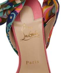 Pre Owned Christian Louboutin Multicolor Satin Sandale Du Desert Ankle Wrap Sandals 37