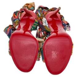 Pre Owned Christian Louboutin Multicolor Satin Sandale Du Desert Ankle Wrap Sandals 37