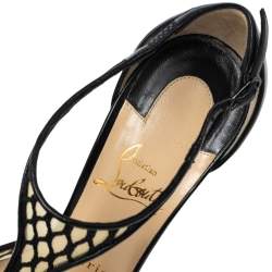 Christian Louboutin Black Lace And Mesh Salonu Pointed Toe T Strap Sandals Size 37.5