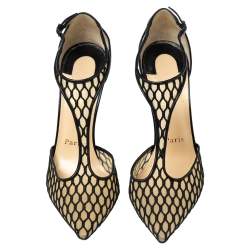 Christian Louboutin Black Lace And Mesh Salonu Pointed Toe T Strap Sandals Size 37.5