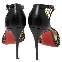 Christian Louboutin Black Lace And Mesh Salonu Pointed Toe T Strap Sandals Size 37.5