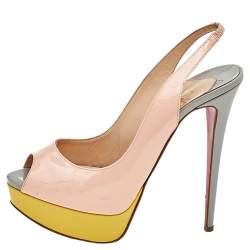 Pre Owned Christian Louboutin Multicolor Patent Leather Lady Peep Toe Slingback Platform Sandals Size 38