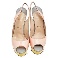 Pre Owned Christian Louboutin Multicolor Patent Leather Lady Peep Toe Slingback Platform Sandals Size 38