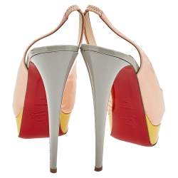 Pre Owned Christian Louboutin Multicolor Patent Leather Lady Peep Toe Slingback Platform Sandals Size 38