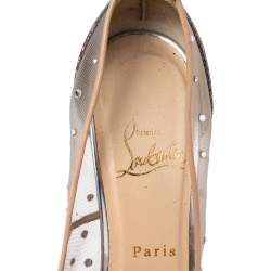 Pre Owned Christian Louboutin Beige Crystal Embellished Mesh Follies Strass Glitter Heel Pointed-Toe Pumps Size 38
