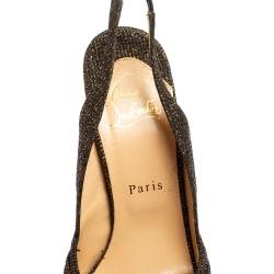 Pre Owned Christian Louboutin Black/Gold Glitter Fabric Jenny Knotted Slingback Platform Sandals Size 39