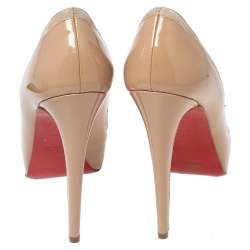Pre Owned Christian Louboutin Beige Patent Leather and Suede Asteroid Spike Toe Pumps Size 37