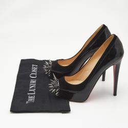 Pre Owned Christian Louboutin Black Patent Leather and Suede Asteroid Spikes Pumps Size 37