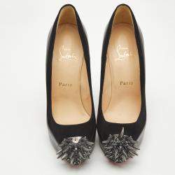 Pre Owned Christian Louboutin Black Patent Leather and Suede Asteroid Spikes Pumps Size 37