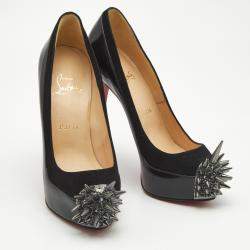 Pre Owned Christian Louboutin Black Patent Leather and Suede Asteroid Spikes Pumps Size 37
