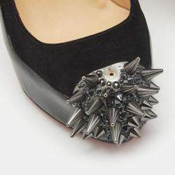 Pre Owned Christian Louboutin Black Patent Leather and Suede Asteroid Spikes Pumps Size 37