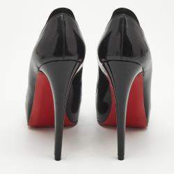 Pre Owned Christian Louboutin Black Patent Leather and Suede Asteroid Spikes Pumps Size 37
