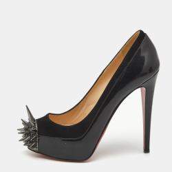Pre Owned Christian Louboutin Black Patent Leather and Suede Asteroid Spikes Pumps Size 37