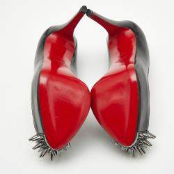 Pre Owned Christian Louboutin Black Patent Leather and Suede Asteroid Spikes Pumps Size 37