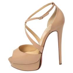 Pre Owned Christian Louboutin Beige Leather Cross Me Crisscross Platform Sandals Size 37.5