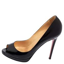 Christian Louboutin Black Patent Leather Peep-Toe Platform Pumps Size 40