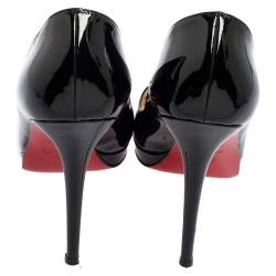 Christian Louboutin Black Patent Leather Peep-Toe Platform Pumps Size 40