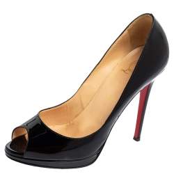 Christian Louboutin Black Patent Leather Peep-Toe Platform Pumps Size 40