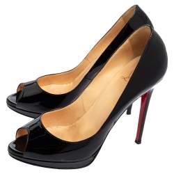 Christian Louboutin Black Patent Leather Peep-Toe Platform Pumps Size 40