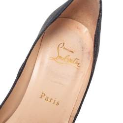 Pre Owned Christian Louboutin Black Shimmer Fabric New Very Prive Peep-Toe Platform Pumps Size 37.5
