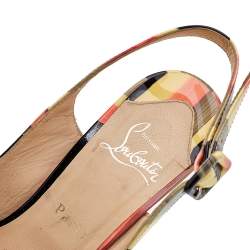 Christian Louboutin Multicolor Patent Leather Une Plume Cork Wedge Slingback Sandals Size 38
