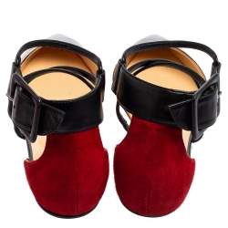 Pre Owned Christian Louboutin Multicolor Tortoise Patent Leather and Suede Ankle-Strap Flat Sandals Size 36