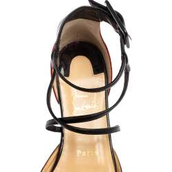 Pre Owned Christian Louboutin Multicolor Tortoise Patent Leather and Suede Ankle-Strap Flat Sandals Size 36
