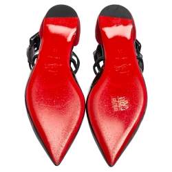 Pre Owned Christian Louboutin Multicolor Tortoise Patent Leather and Suede Ankle-Strap Flat Sandals Size 36