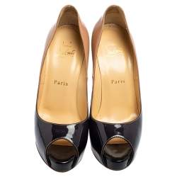 Pre Owned Christian Louboutin Ombre Beige/Black Patent Leather New Very Prive Pumps Size 37