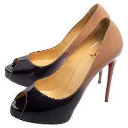 Pre Owned Christian Louboutin Ombre Beige/Black Patent Leather New Very Prive Pumps Size 37