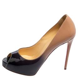 Pre Owned Christian Louboutin Ombre Beige/Black Patent Leather New Very Prive Pumps Size 37