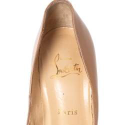 Pre Owned Christian Louboutin Beige Patent Leather Jamie Platform Pumps Size 38.5