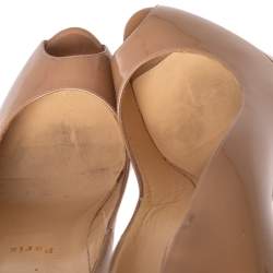 Pre Owned Christian Louboutin Beige Patent Leather Jamie Platform Pumps Size 38.5