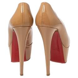 Pre Owned Christian Louboutin Beige Patent Leather Jamie Platform Pumps Size 38.5