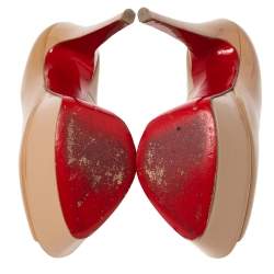 Pre Owned Christian Louboutin Beige Patent Leather Jamie Platform Pumps Size 38.5