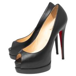 Pre Owned Christian Louboutin Black Leather Altadama Peep-Toe Platform Pumps Size 38.5