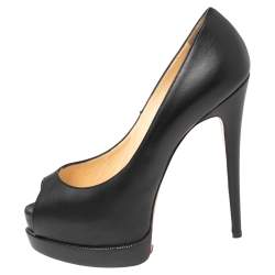 Pre Owned Christian Louboutin Black Leather Altadama Peep-Toe Platform Pumps Size 38.5